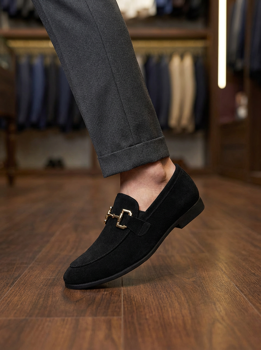 Marlo | Loafers Uomo Mocassini in Pelle Scamosciata con Morsetto Neri 1
