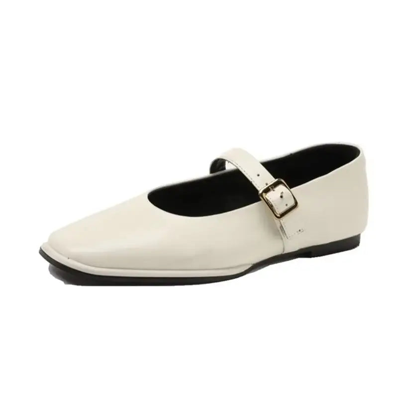 Marta | Scarpe Mary Jane Piatte in Pelle Bovina Beige