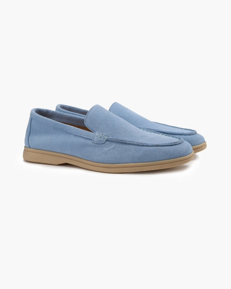 Mavero | Loafers Uomo Mocassini in Pelle Scamosciata Slip On Blu cielo