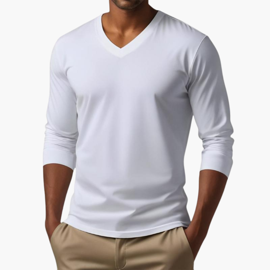 Mavira | Maglia Maniche Lunghe Scollo a V Elasticizzata Bianco