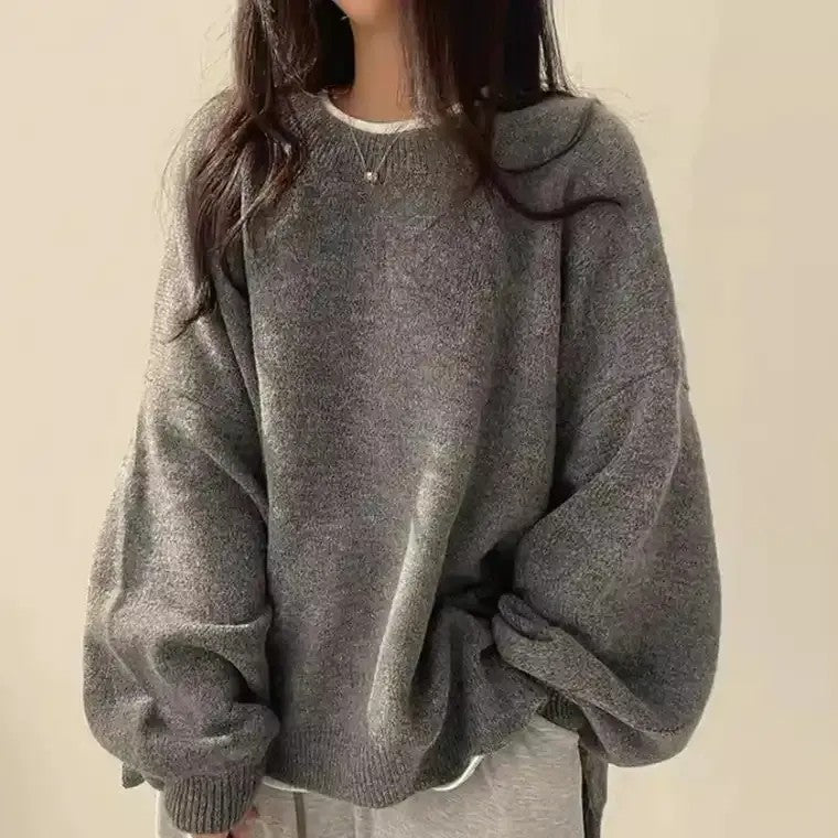 Mavone | Maglione Oversize Lavorato a Maglia Grigio Scuro Taglia Unica