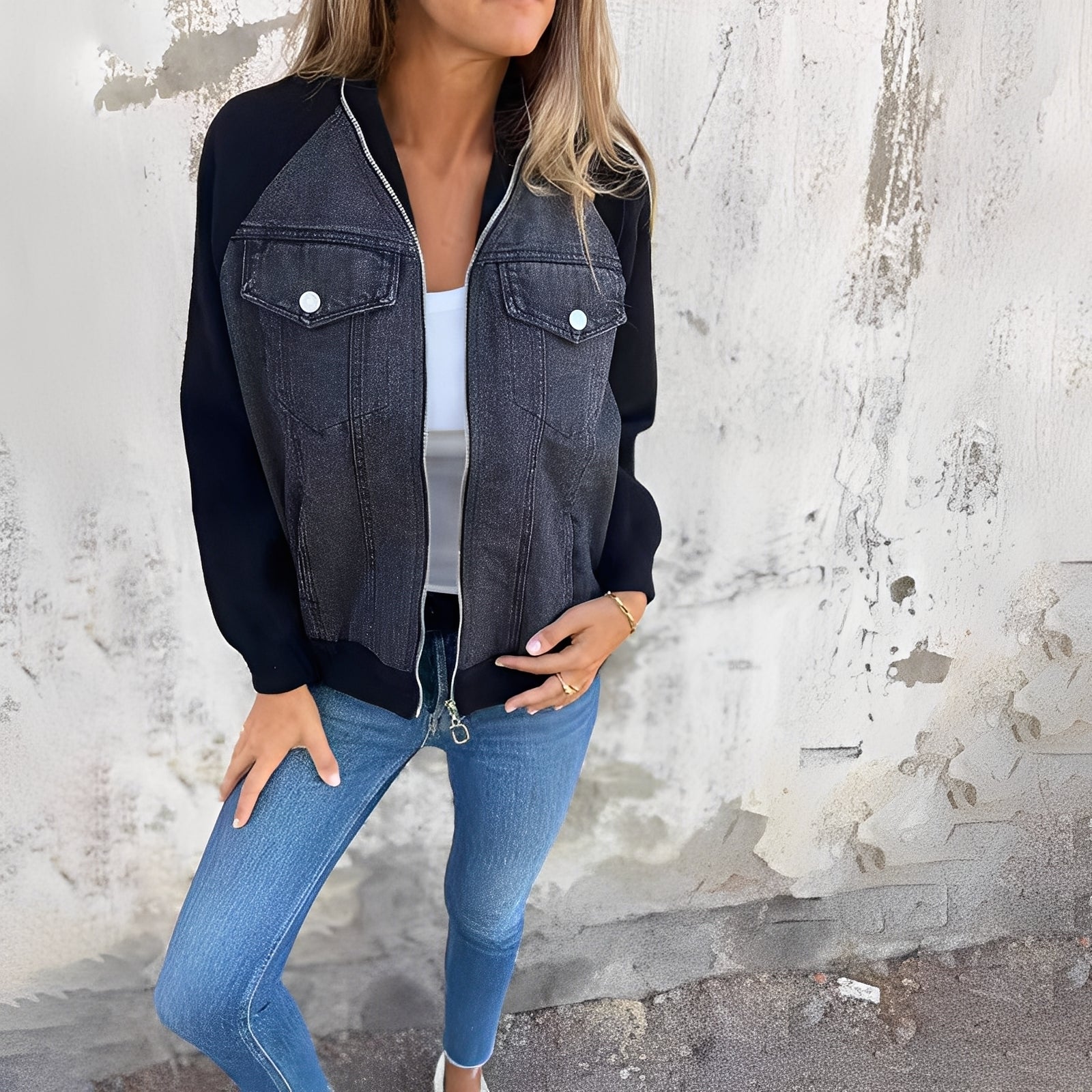 Mela | Giacca Di Jeans Grigio scuro