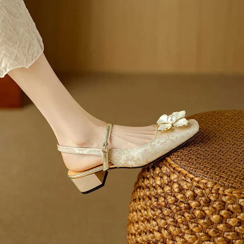 Mila | Scarpa da Donna Jacquard Floreale Mary Jane Punta Quadrata