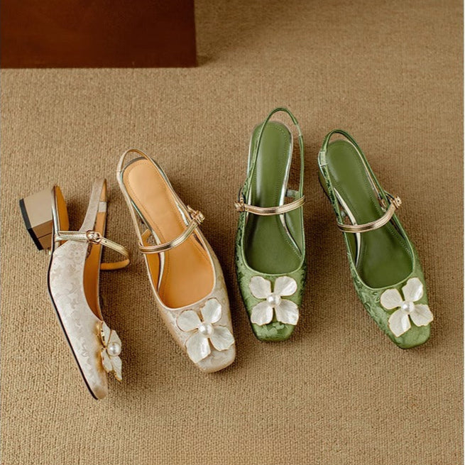 Mila | Scarpa da Donna Jacquard Floreale Mary Jane Punta Quadrata