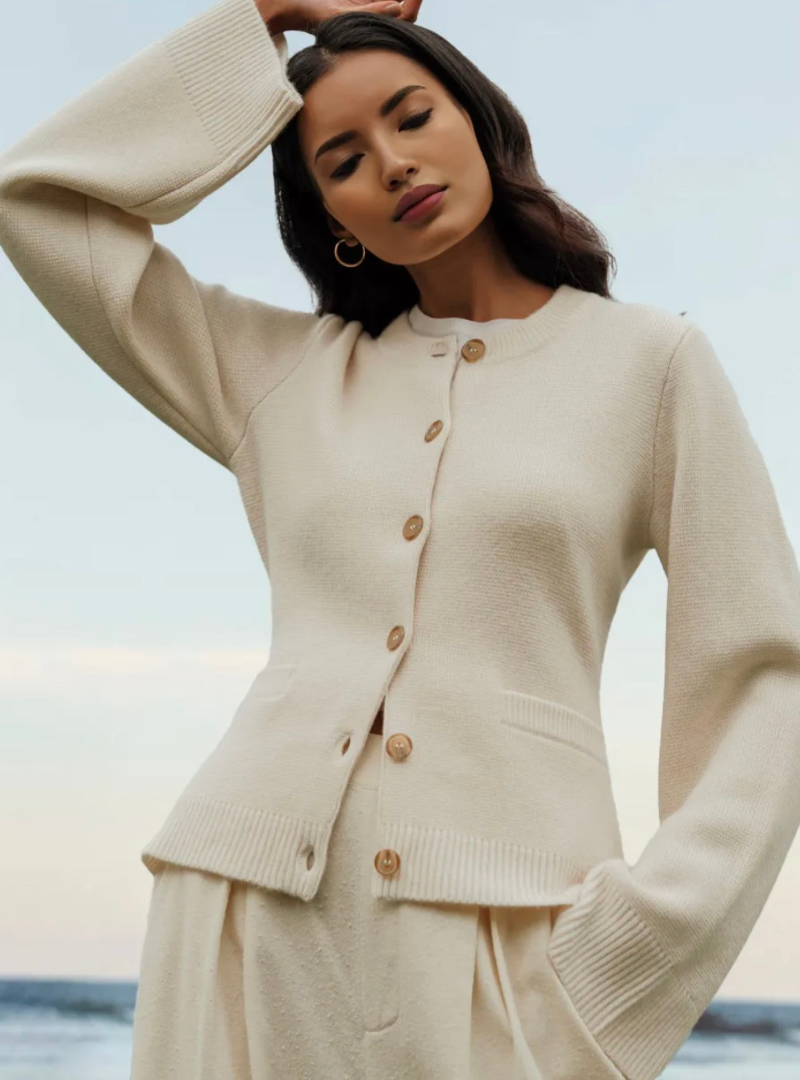 Morbido | Cardigan Con Bottoni Autunnale Avorio