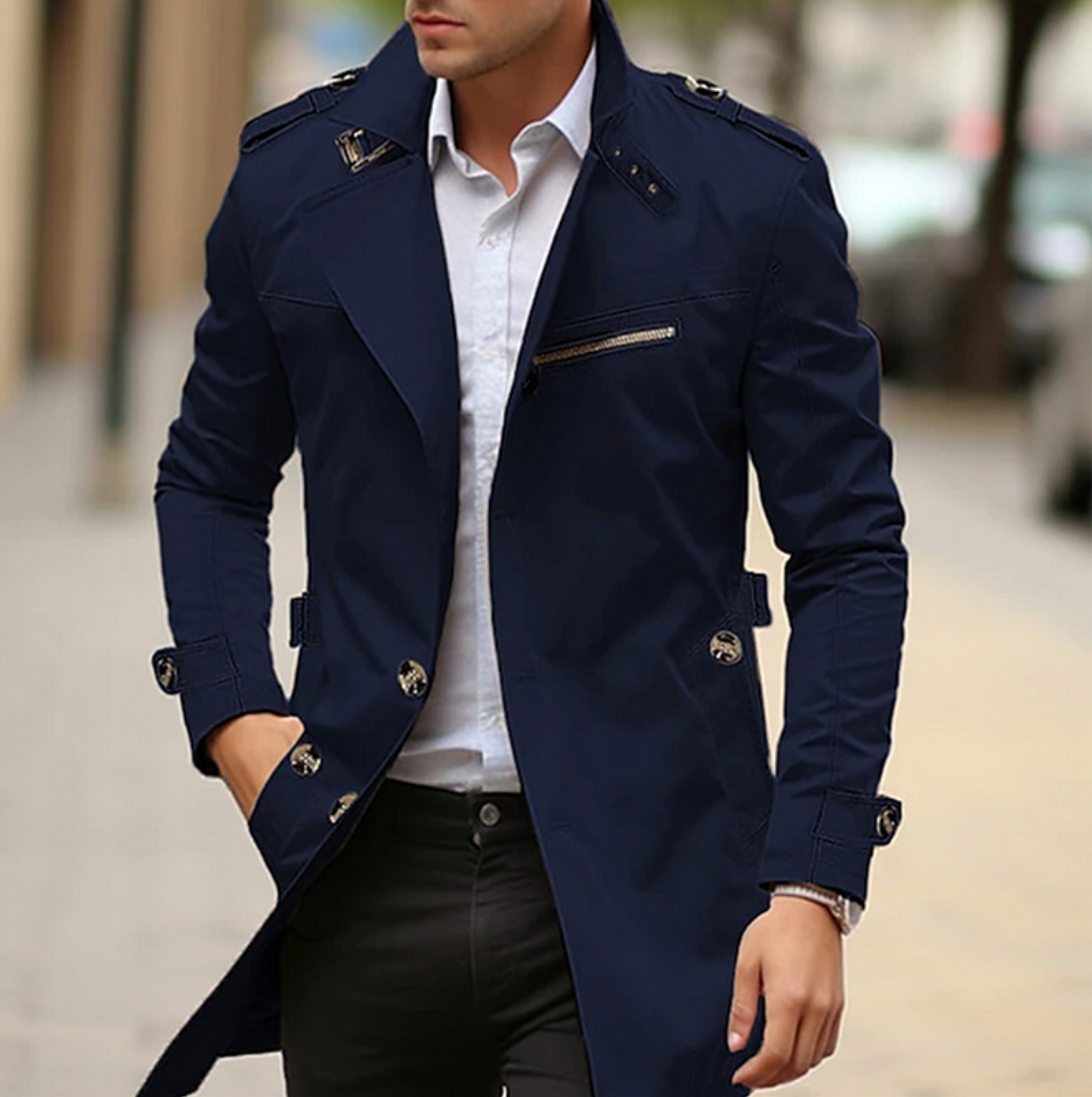 Elegante Cappotto Impermeabile Classico Per Uomo | Norelle Blu Navy