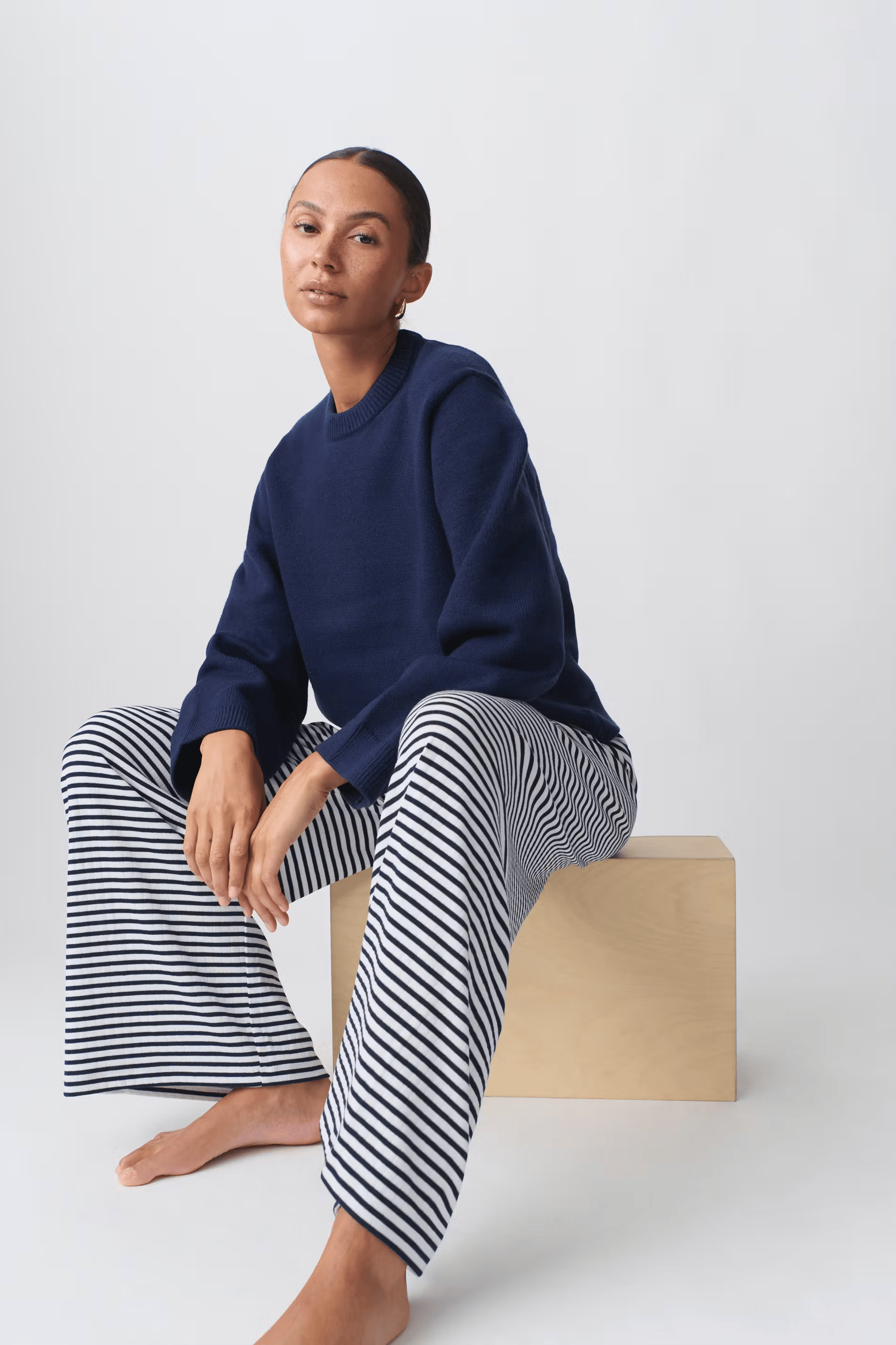 Panta | Pantaloni Coulisse Stampa Righe Orizzontali Nero