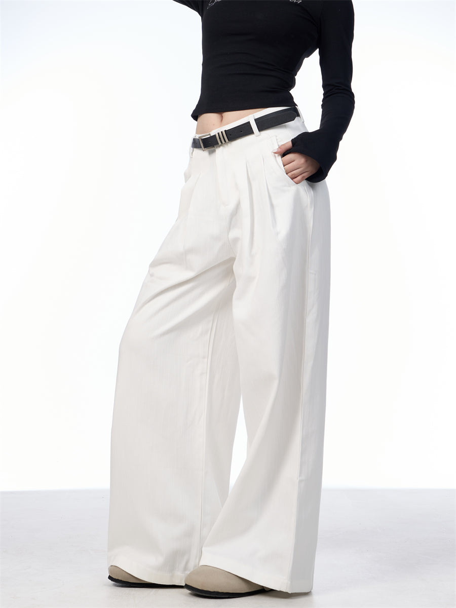 Panta | Pantaloni Vita Alta Gamba Dritta Larga Retrò Bianco
