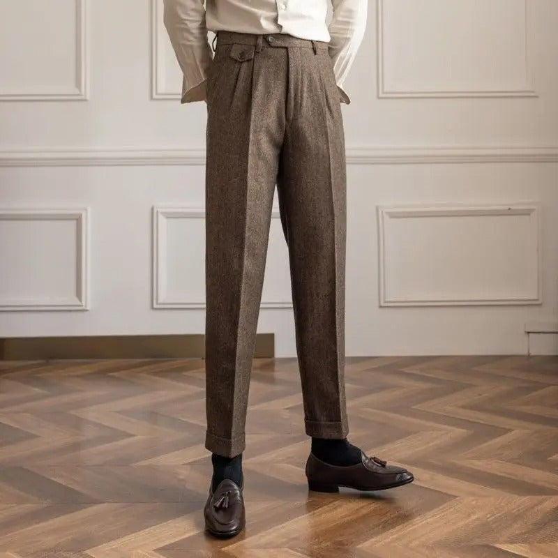 Pantaloni Dritti in Lana per Uomini | Nivaro Marrone scuro
