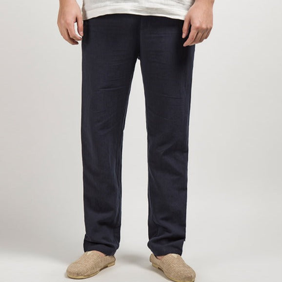 Pantaloni in Cotone e Lino per Uomini | Nextris Blu Navy