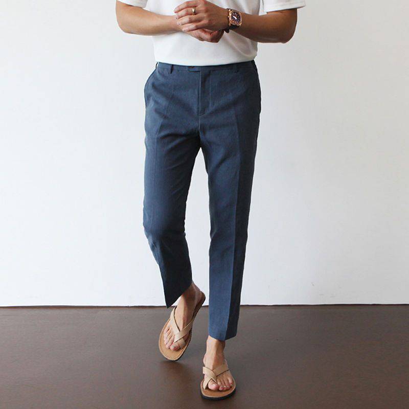 Pantaloni in Lino per Uomini | Fintor Blu Navy