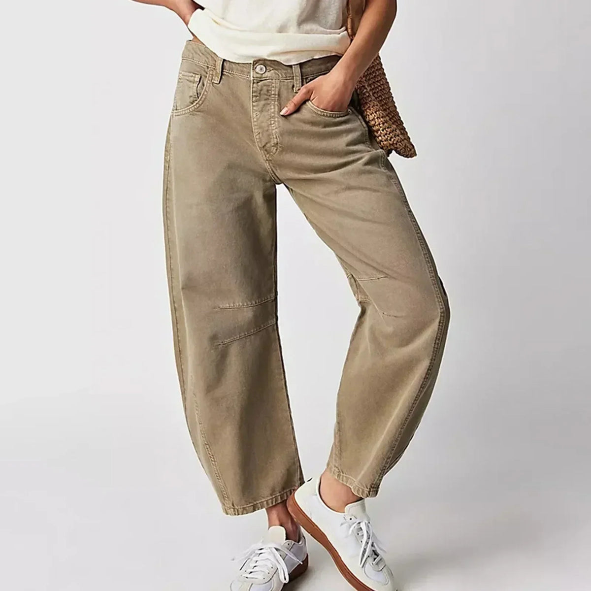 Pantaloni Larghi Casual a Vita Alta per Donna | Liana Beige
