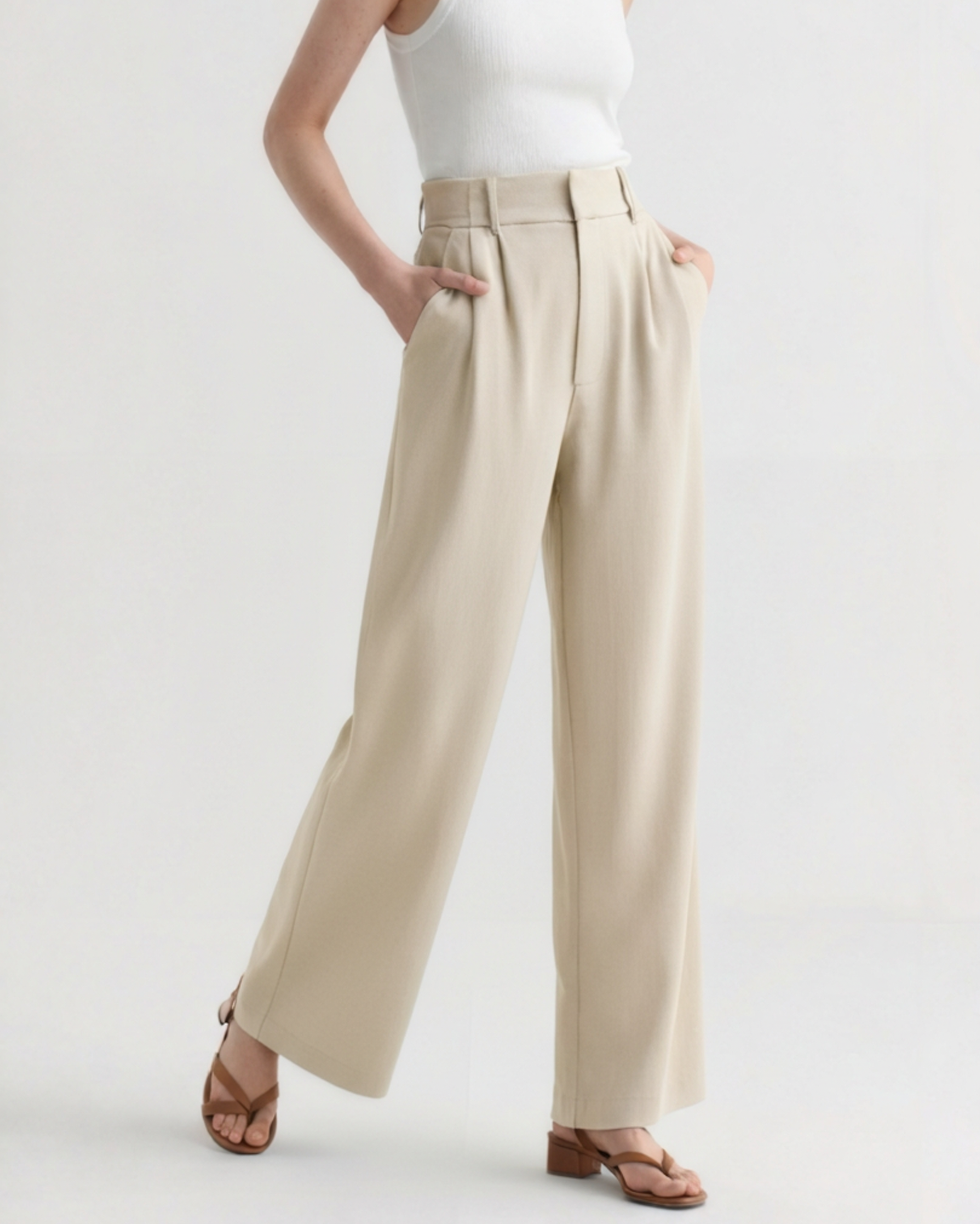 Pantaloni a Vita Alta a Gamba Larga da Donna | Aurora Beige