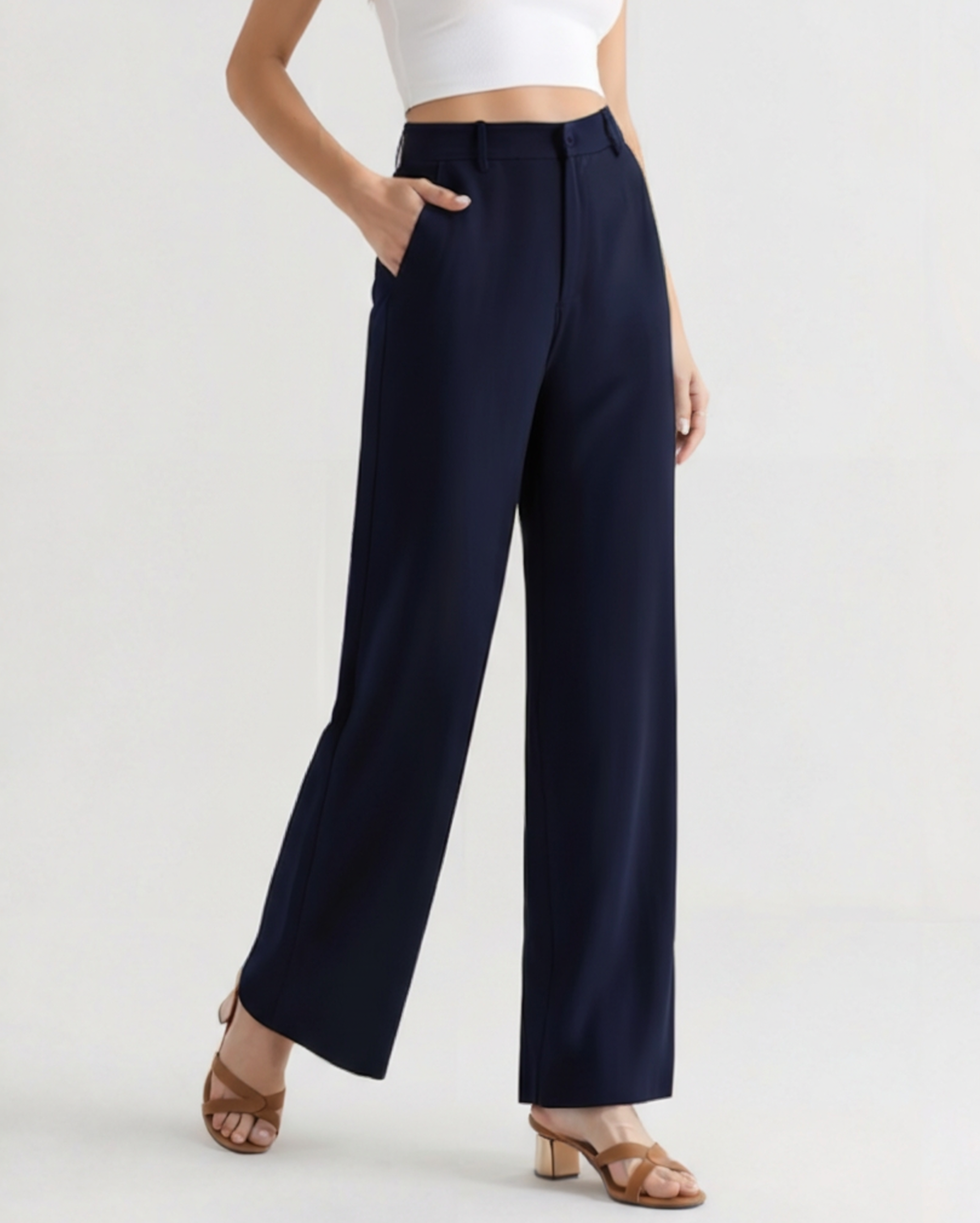 Pantaloni a Vita Alta a Gamba Larga da Donna | Aurora Blu Navy