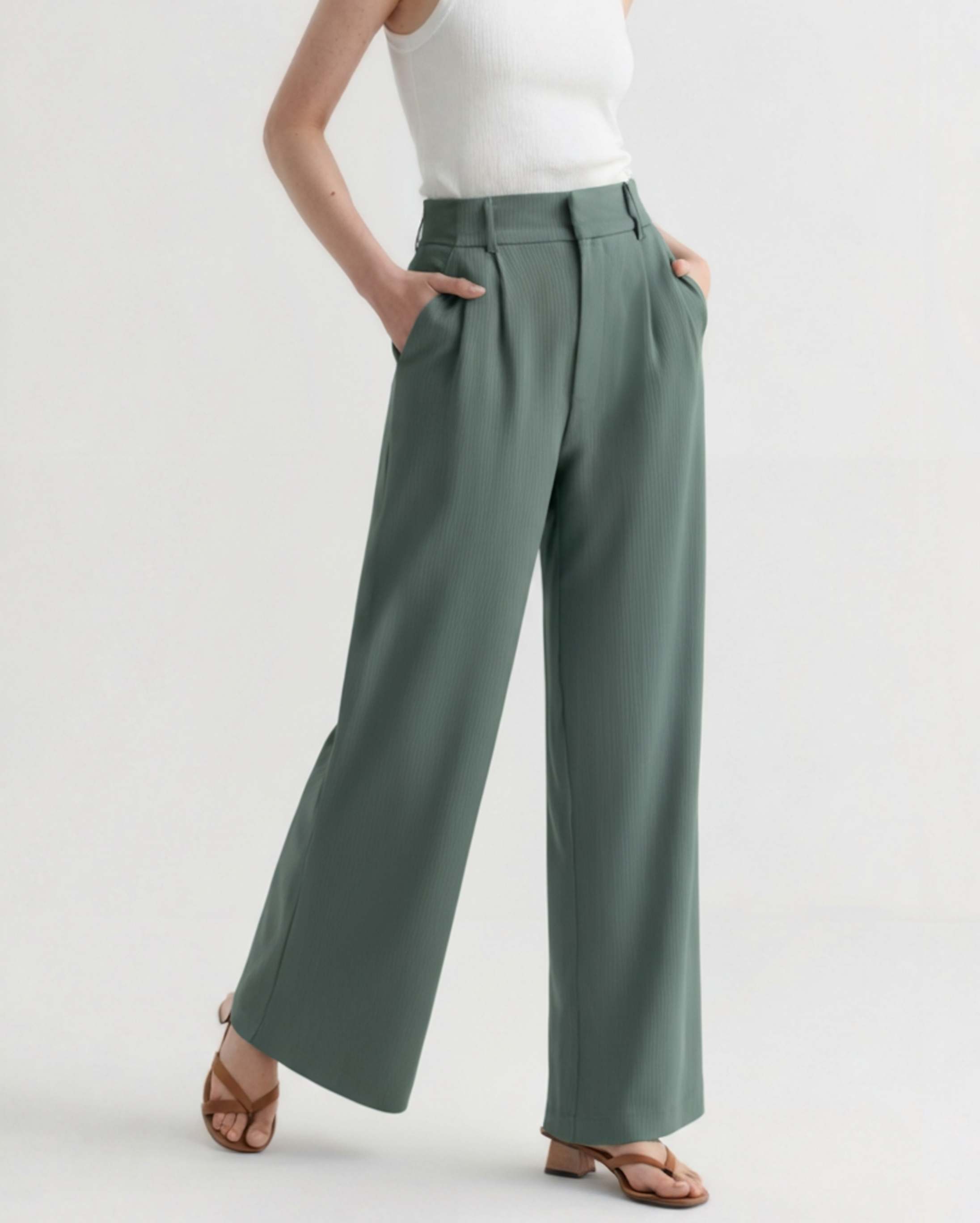 Pantaloni a Vita Alta a Gamba Larga da Donna | Aurora Verde