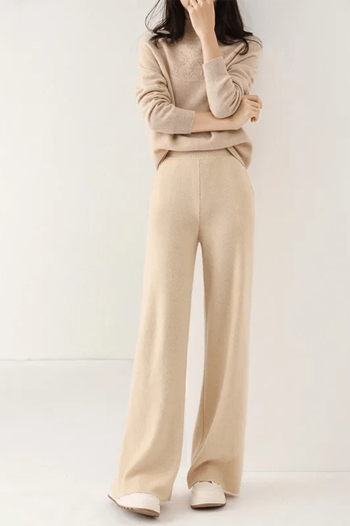 Pantaloni a Vita Alta a Gamba Larga da Donna | Hermione Beige