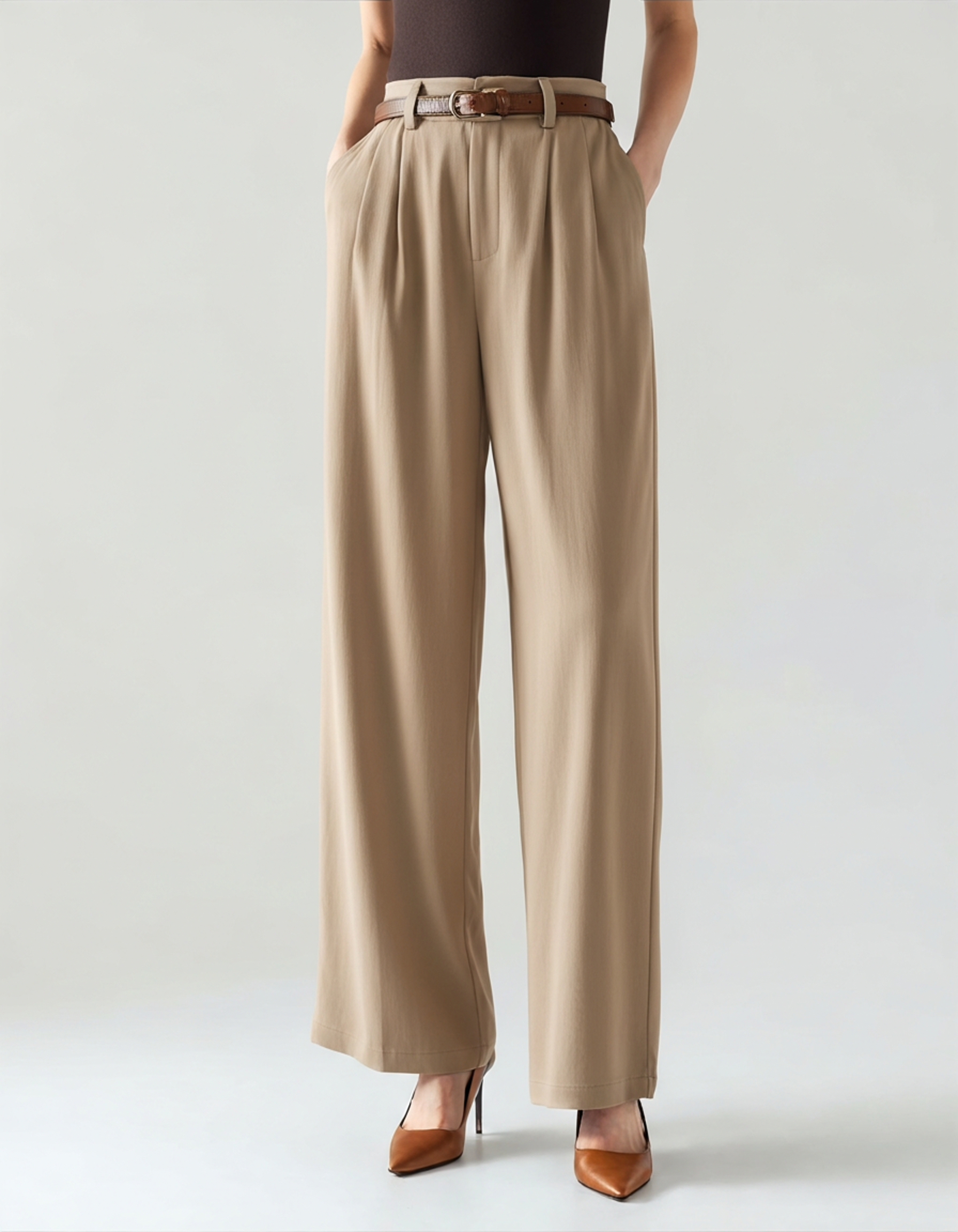 Pantaloni a Vita Alta a Gamba Larga da Donna | Olivia Crema