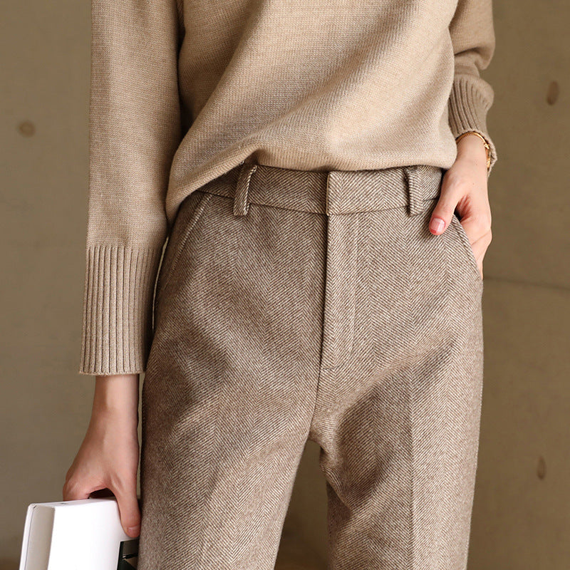 Pantaloni da Donna a Gamba Dritta in Lana | Geneva Camello
