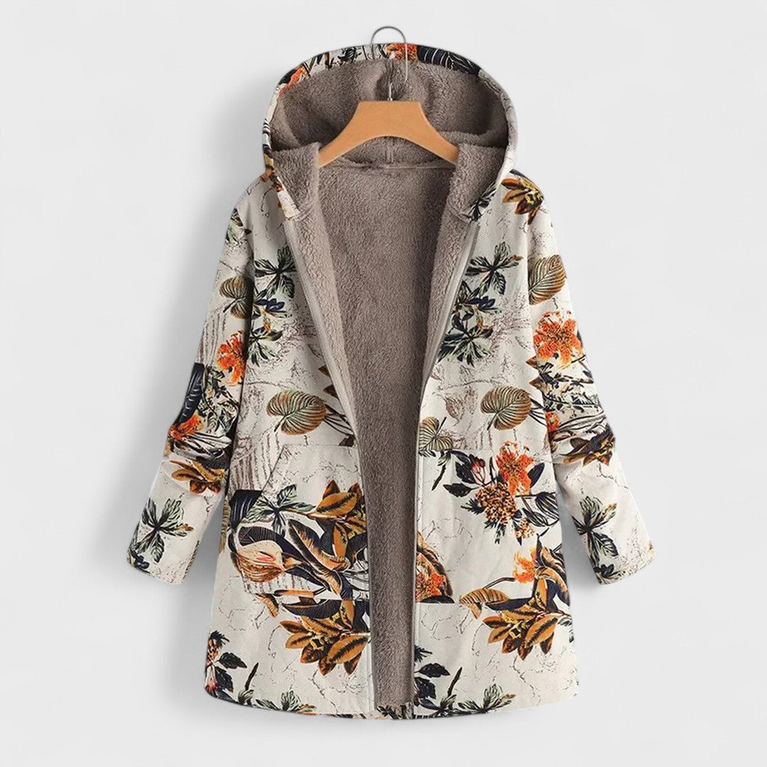 Parka Elegante con Fodera Floreale Per Donna | Luvina Beige Arancione