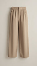 Paula | Donna Pantaloni Vita Alta Gamba Larga con Pieghe Beige