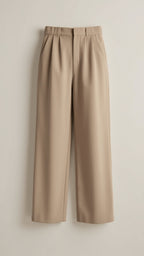 Paula | Donna Pantaloni Vita Alta Gamba Larga con Pieghe Beige
