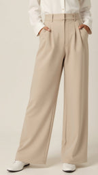 Paula | Donna Pantaloni Vita Alta Gamba Larga con Pieghe