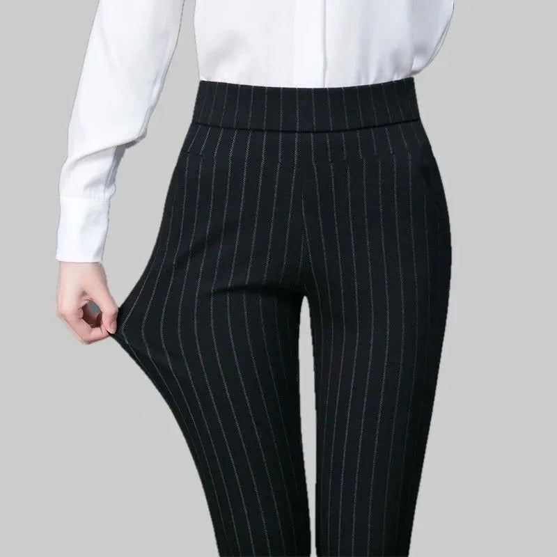 Pavia | Pantaloni Donna Stretch A Righe Skinny Nero con strisce