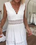 Pavina | Abito Lungo in Pizzo Senza Maniche con Scollo a V Bianco