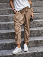 Pavira | Pantaloni Da Donna Cropped Con Vita Elastico Khaki