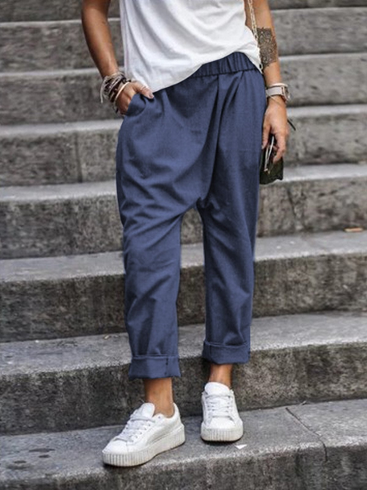Pavira | Pantaloni Da Donna Cropped Con Vita Elastico 4