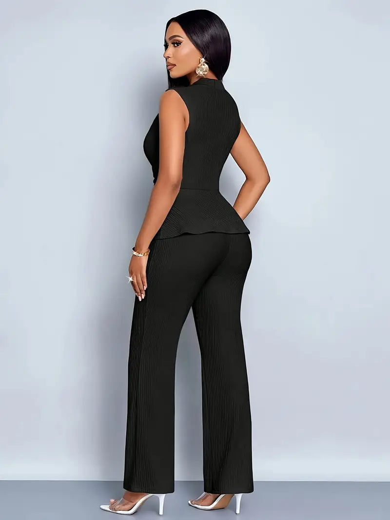 Petra | Donna Completo Con Pantaloni Gamba Larga Top Peplum 2