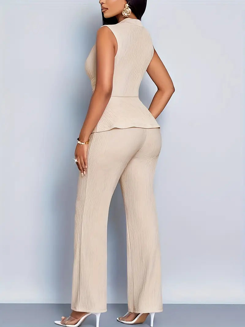 Petra | Donna Completo Con Pantaloni Gamba Larga Top Peplum 4