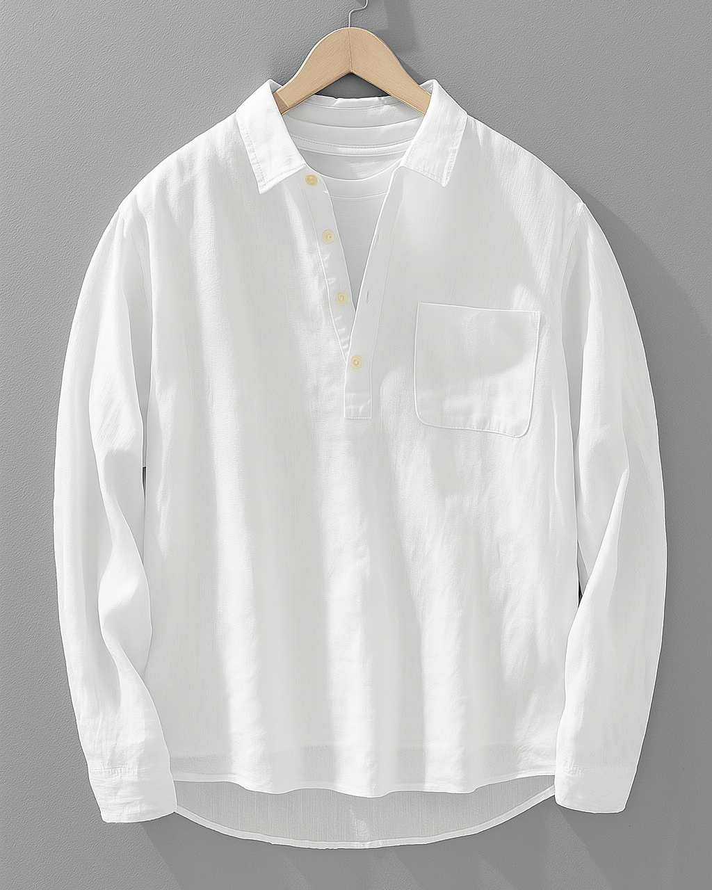 Popover in Lino Cotone per Uomo con Mezzo Bottone | Vyr Bianco