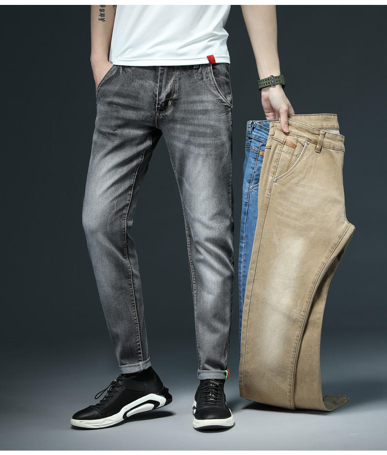 Jeans casual da uomo a gamba dritta con chiusura a bottoni