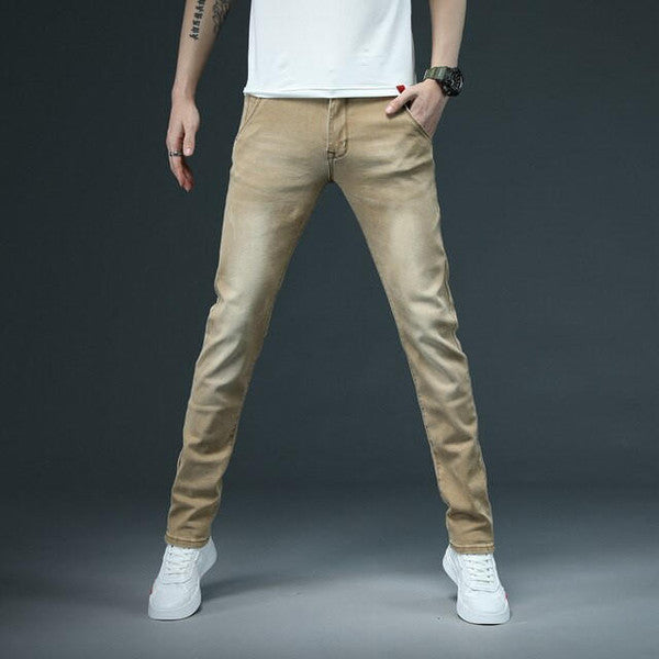 Jeans casual da uomo a gamba dritta con chiusura a bottoni