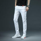 Jeans casual da uomo a gamba dritta con chiusura a bottoni