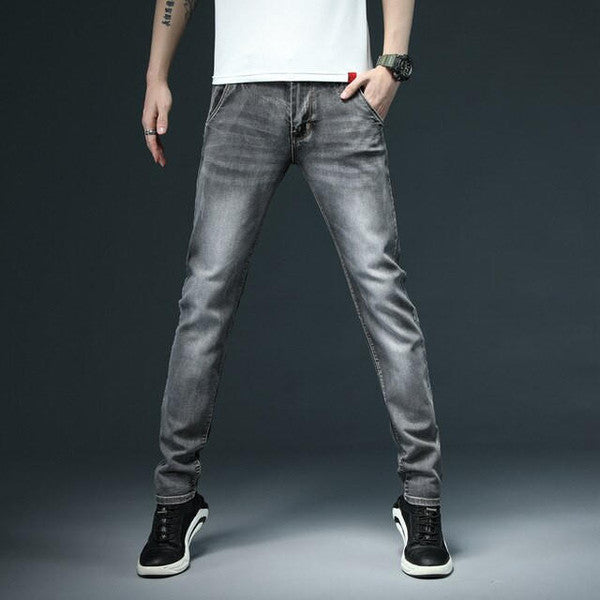 Jeans casual da uomo a gamba dritta con chiusura a bottoni