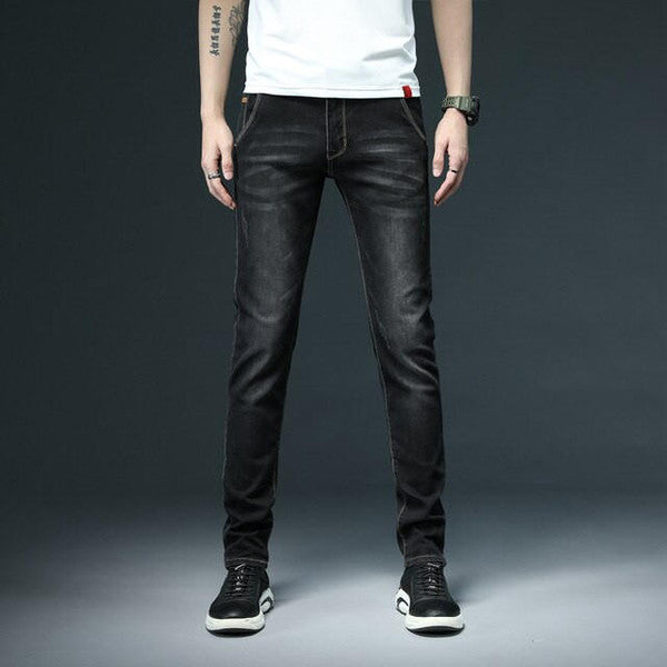 Jeans casual da uomo a gamba dritta con chiusura a bottoni
