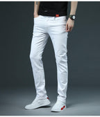 Jeans casual da uomo a gamba dritta con chiusura a bottoni