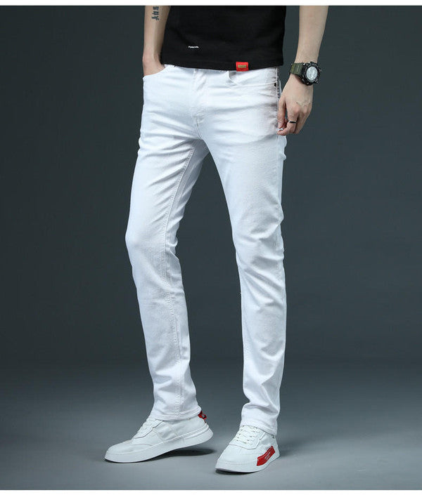 Jeans casual da uomo a gamba dritta con chiusura a bottoni
