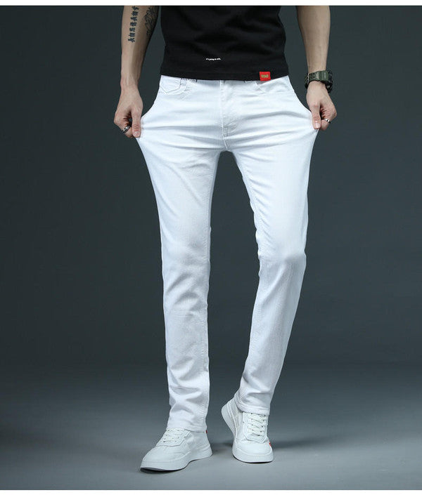 Jeans casual da uomo a gamba dritta con chiusura a bottoni