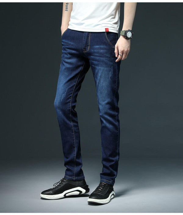 Jeans casual da uomo a gamba dritta con chiusura a bottoni