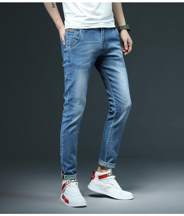 Jeans casual da uomo a gamba dritta con chiusura a bottoni
