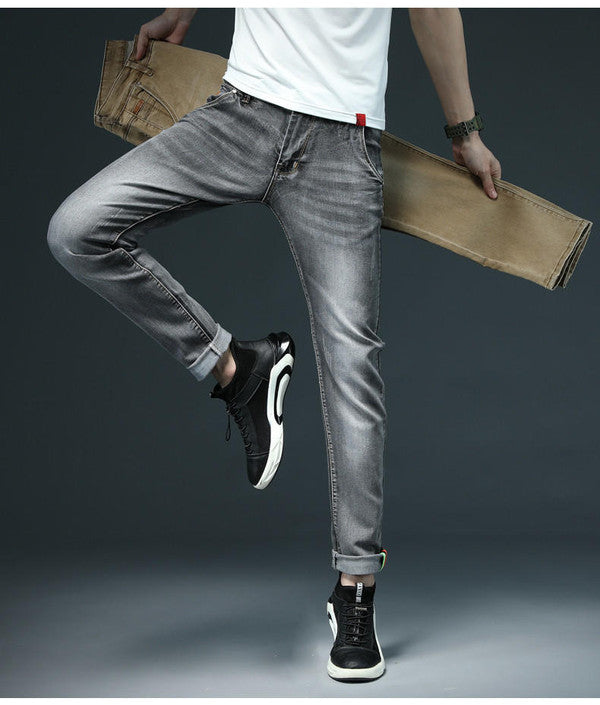 Jeans casual da uomo a gamba dritta con chiusura a bottoni
