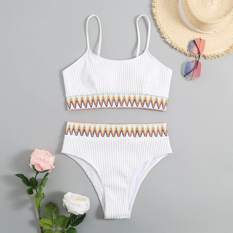 Bikini da donna a due pezzi con vita alta e spalline regolabili