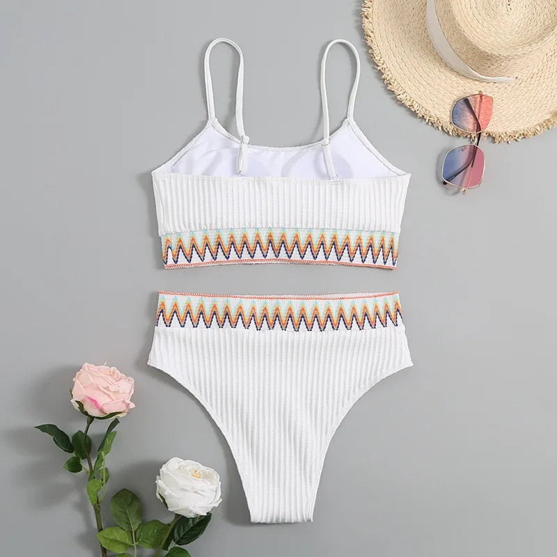 Bikini da donna a due pezzi con vita alta e spalline regolabili