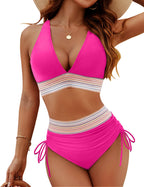 Ensemble de maillot de bain bikini taille haute pour femme avec contrôle du ventre