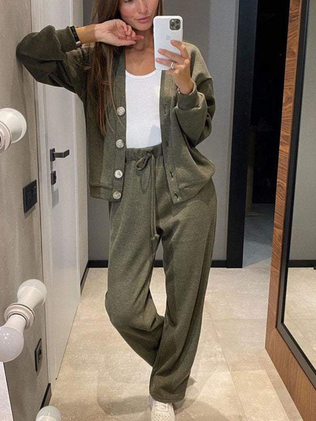 Sandra | Donna Completo Con Pantaloni Gamba Larga Cardigan Maglia 