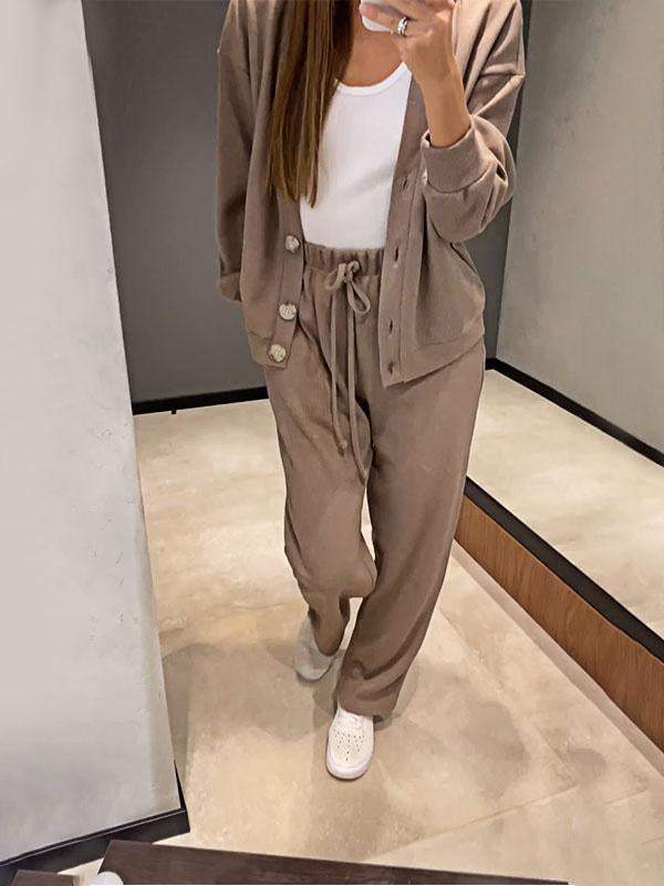 Sandra | Donna Completo Con Pantaloni Gamba Larga Cardigan Maglia 3
