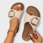 Sella | Sandali Donna Scamosciati Con Fibbia Regolabile Beige